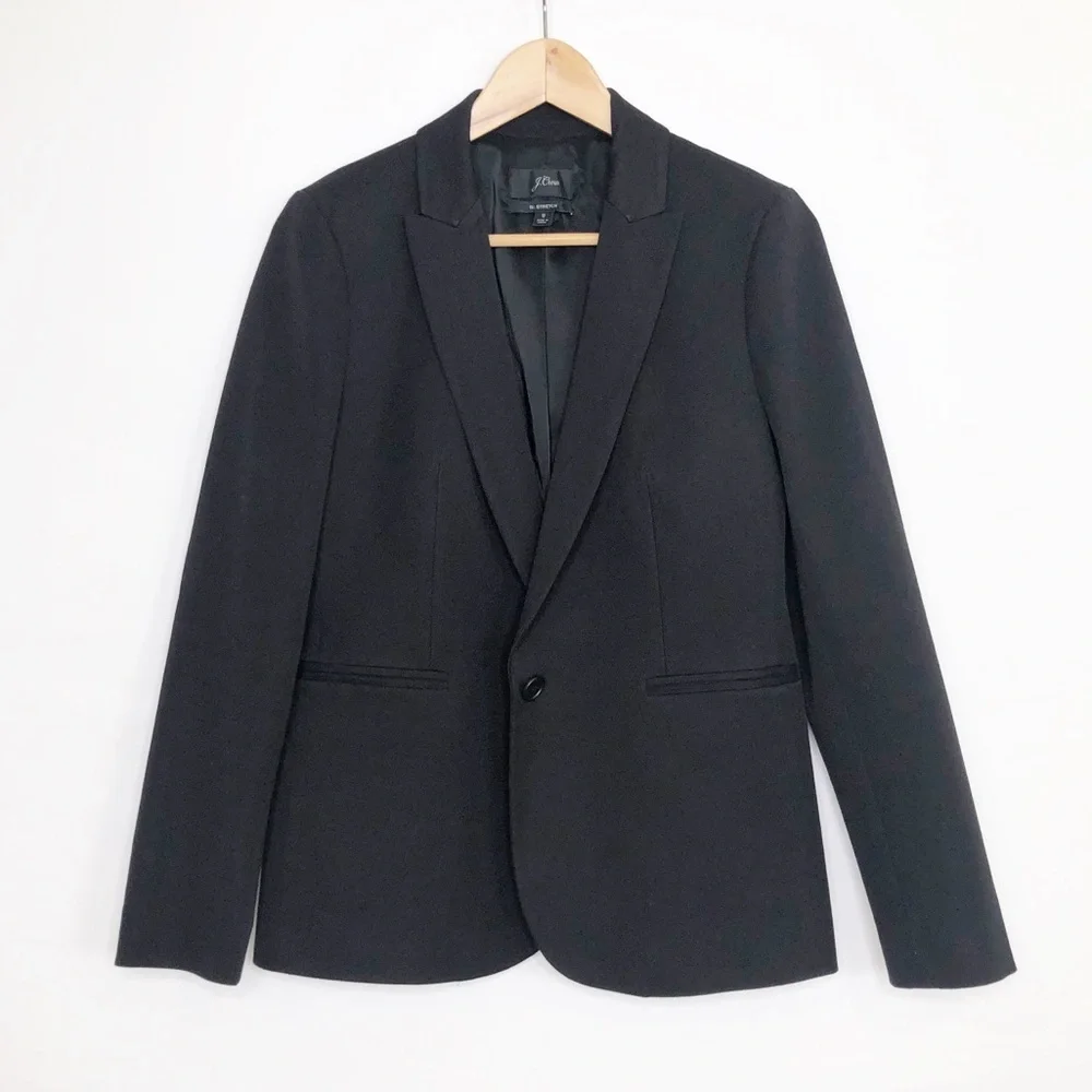 J.Crew BI Stretch black, one button closure blazer
